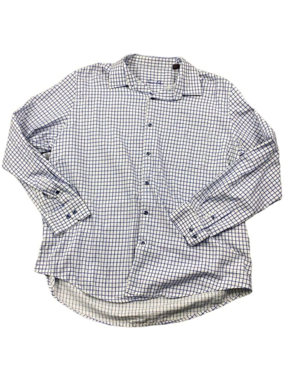 Tasso Elba Mens Checkered Collared Button Front Shirt-White-Size 17-17.5 -GUC